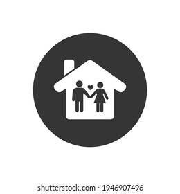 Happy family inside the house white icon. Stay at home