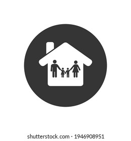Happy family inside the house white  icon. Stay at home