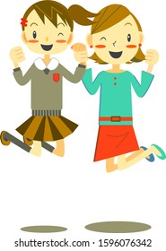 happy family, jumping mom and daughter