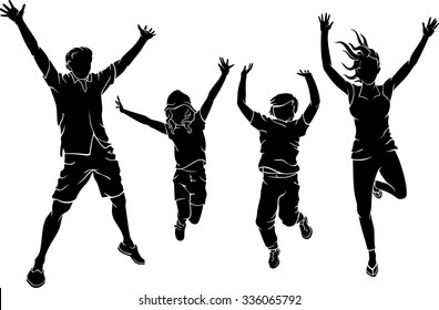 Happy Family Jumping Silhouette