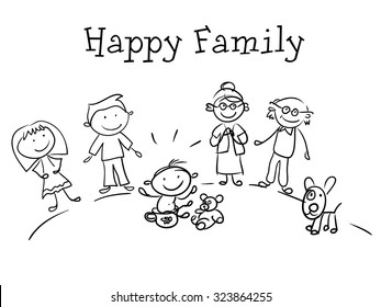 Happy family. Kids Health. Graphics sketch in vector.