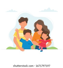 Happy family with kids, lifestyle concept. Family health insurance. Cute vector illustration in flat style