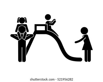 happy family with kids playing on slide. pictogram design. vector illustration