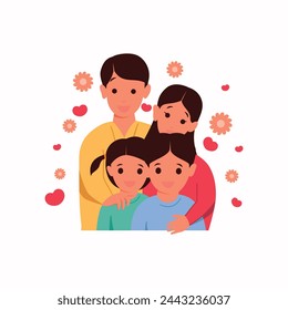 Happy Family with kids together colorful vector background in flat style. Vector illustration