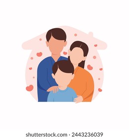 Happy Family with kids together colorful vector background in flat style. Vector illustration