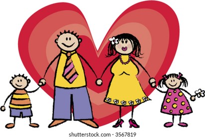 Happy Family in light skin tone (vector) - cartoon illustration