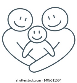 Happy family line art abstract drawing as concept of love and connection of mother, father and child