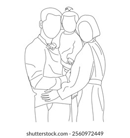 Happy Family Line Art Mom, Dad, and Son drawing illustration
