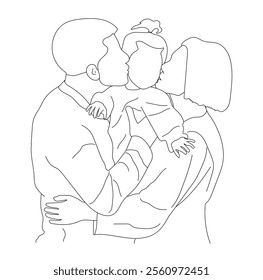Happy Family Line Art Mom, Dad, and Son drawing illustration
