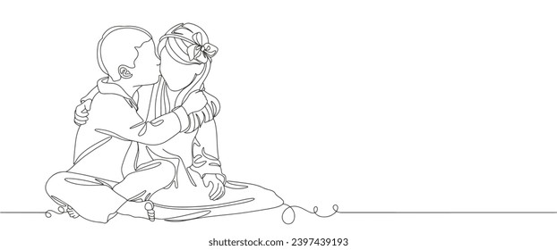 Happy family line art style vector illustration