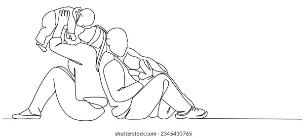 Happy family line art vector illustration