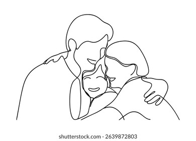 Happy family line drawing embrace love parents child
