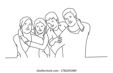 Happy family. Line drawing vector illustration.