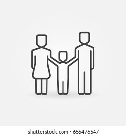 Happy family line icon - vector minimal father, mother and their child symbol or design element in thin line style