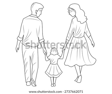 Happy family line icon. Family icon vector. Silhouette of a family vector. A girl is walking with her parents. Vector illustration.