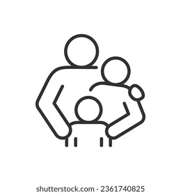 Happy Family, linear icon. Adult with a child. Father, Mother and child embracing. Togetherness, warmth and love of the family. Line with editable stroke