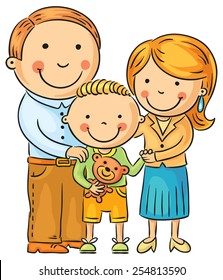 Happy family with a little son, isolated on white, no gradients