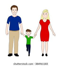 happy family with little son Mom and Dad on a white background