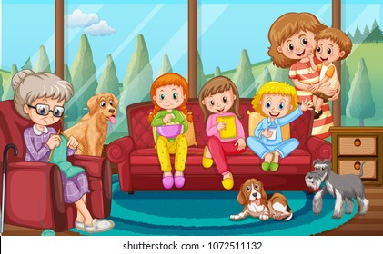 A Happy Family in Living Room illustration