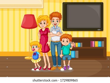 Happy family in living room illustration