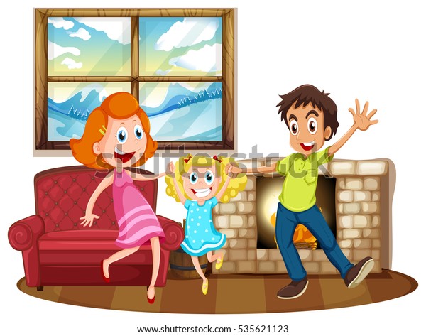 Happy Family Living Room Illustration Stock Vector (Royalty Free) 535621123