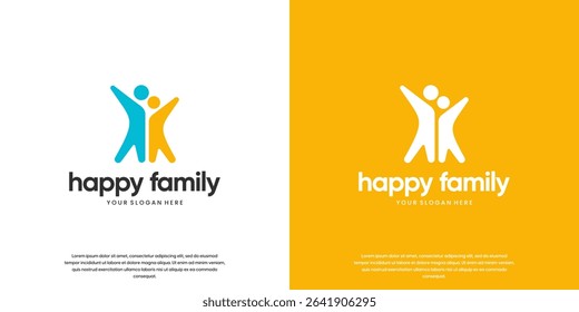 happy family logo with abstract silhouette of human shape, together forever, support, vector graphic template.