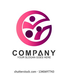 
Happy family logo and care. Healthy family icon. Vector parents with children. Adoption and charity logo.