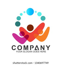 
Happy family logo and care. Healthy family icon. Vector parents with children. Adoption and charity logo.