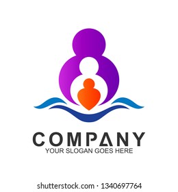 
Happy family logo and care. Healthy family icon. Vector parents with children. Adoption and charity logo.