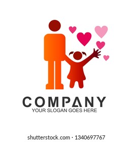 
Happy family logo and care. Healthy family icon. Vector parents with children. Adoption and charity logo.