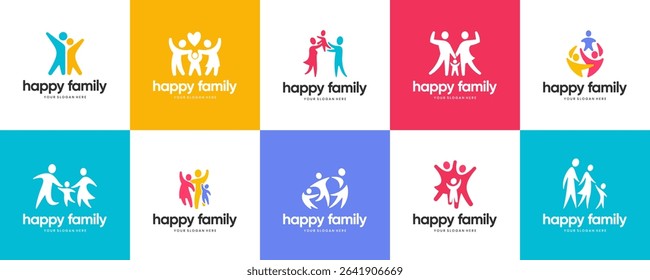 happy family logo collection, harmonious symbol, parenting, vector graphic design.