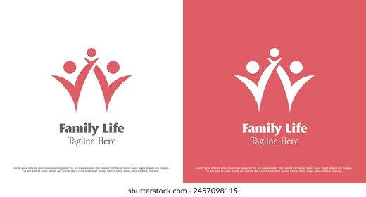 Happy family logo design illustration. Silhouettes of people family father mother child baby adult warm warm gentle care support help charity grateful emotion. Abstract minimal simple icon symbol.