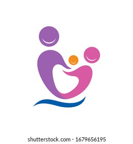 Happy family logo in heart shape. Parenting and childcare, Human care, Charity and adoption logo template