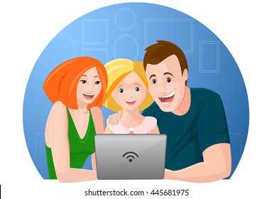 Happy Family Looking At Laptop