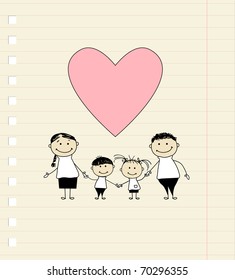 Happy family with love, drawing sketch