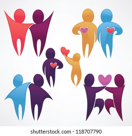 happy family and love, vector symbols collection