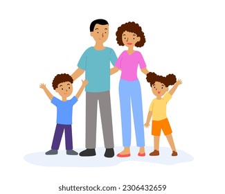 Happy family. Man, a woman and children stand side by side.