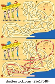 Happy family maze for kids with a solution