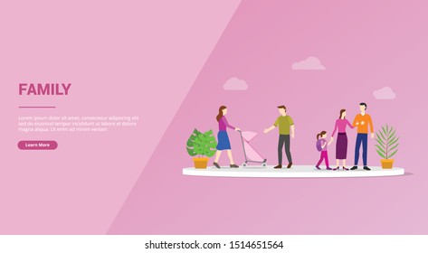 happy family member concept for website template or banner landing homepage - vector