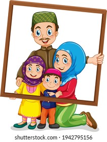 Happy family member holding photo frame illustration