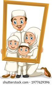 Happy family member holding photo frame illustration