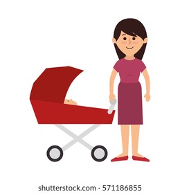 happy family members with baby car