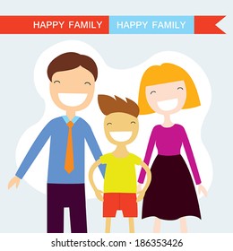 Happy family members parents and their son. Lovely cartoon characters.Vector illustration