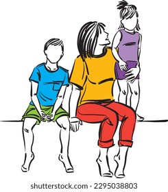 happy family mom and children son and daughter mothers day together vector illustration