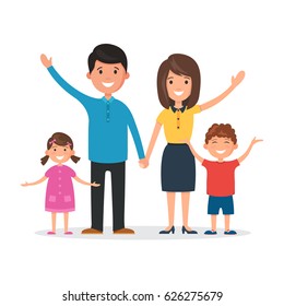 Happy family: mom and dad, daughter and son. Vector illustration in flat style isolated on white background