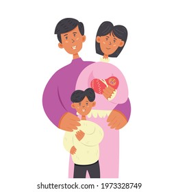 Happy family mom dad son and baby. Family, Father, and Mother's Day. Vector character illustration