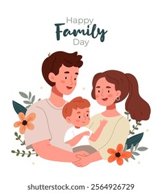 Happy family. Mom, dad and son. Happy Family Day.Concept of a happy family full of love