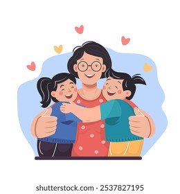 Happy family mom and kids. Design concept family values, love, motherhood, childhood. Can be used in web design, greeting cards, print, posters.