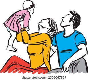 happy family mom mother father dad baby girl together cute loving vector illustration