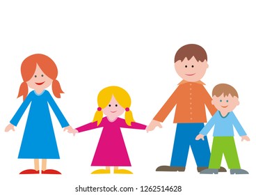 Happy family, mother, daughter, father and son, vector illustration
